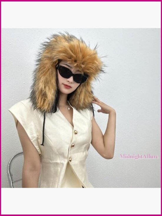 Faux Fur Trapper Hat with Earmuffs, Winter Warm Unisex Adult Size